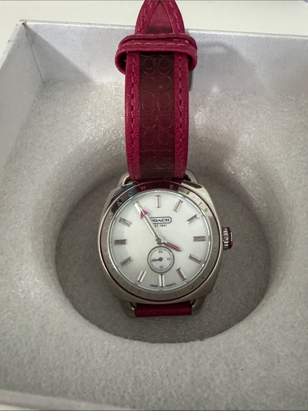 Coach Silver Dial Watch with Raspberry Pink Leather Strap need battery